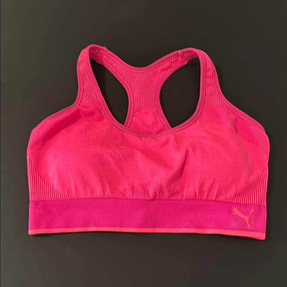Puma Pink Racerback Sports Bra Compression Fit